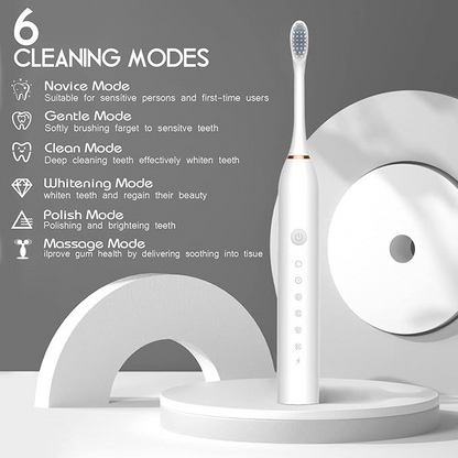 lectric USB rechargeable ultrasonic toothbrush with 4 heads, 6 modes, waterproof