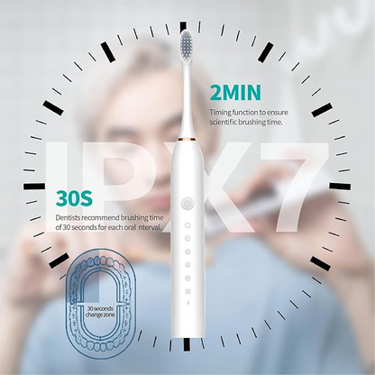 lectric USB rechargeable ultrasonic toothbrush with 4 heads, 6 modes, waterproof
